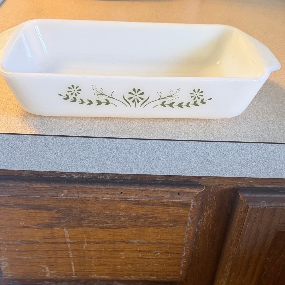 White Ceramic Serving Dish with Green Floral Motif